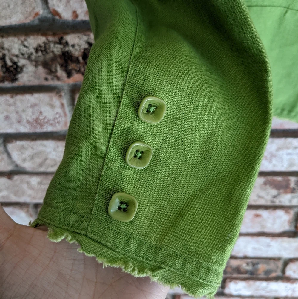 💚 Coldwater Creek 100% Linen Green Lightweight Jacket Large - Picture 7 of 11